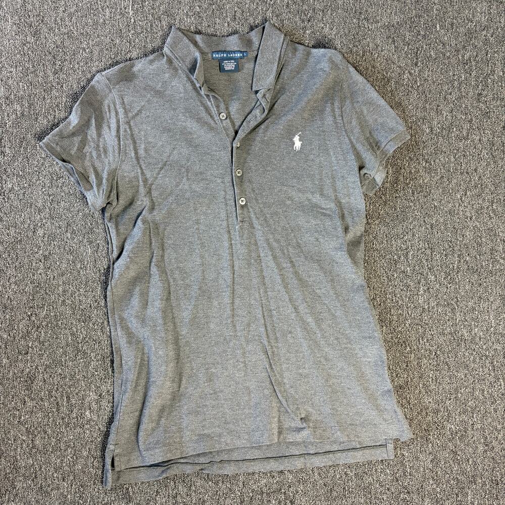 Vintage Y2k Polo Ralph Lauren Grey Mini Pony Logo Polo Shirt Women's Large